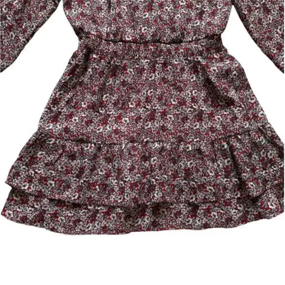 Nine Britton Dress Annika Red Burgundy Floral V-Neck Long Sleeve Tiered Large - Picture 9 of 13